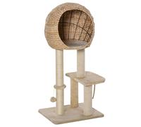 PawHut Cat Tree for Indoor Cats 100cm Kitten Climbing Tower Activity Center with Sisal Scratching Post Condo Perch Hanging Balls Teasing Rope Toy Cushion