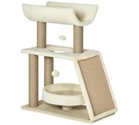 Pawhut Cat Tree Kitten Tower With Scratching Post Bed Perch Toy, Light Brown