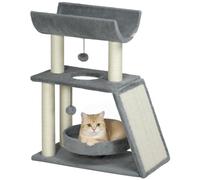 PawHut Cat Tree, Cat Tower for Indoor Kittens, 60 x 30 x 76 cm, Light Grey | Scratching Posts, Pad, Kitten Tower, Bed Perch, Ball Toy