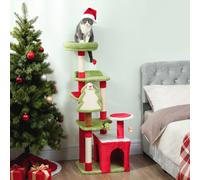 PawHut Cat Tree, 120cm Christmas Cat Tower with 3 Sisal Scratching Posts, 2 Perches, Condo, Platforms and Toys, Multi-Level Kitten Activity Centre with Scratching Board, Green