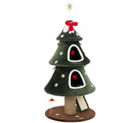 PawHut Cat Tree, Christmas Cat Tower with Dual Condos, Sisal Ladder, Jute Posts, Anti-Tip Rope, Hanging Balls, 60 x 60 x 132 cm