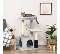 Pawhut Cat Tree Climbing Activity Center With Scratching Massage Toy Hanging In Grey Grey