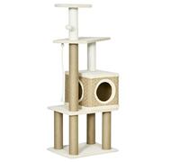PawHut Cat Tree Climbing Kitten Tower Activity Centre for Indoor Cats w/Jute Scratching Post, Cat House, Kitten Stand, Hanging Toy Ball - Beige