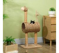 PawHut Cat Tree Cute Giraffe Kitten Play Tower w/ Scratching Posts, Tunnel, Ball - Beige - Particle board, Jute, Crystal velvet - 1