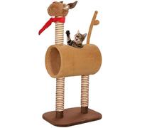 Pawhut Cat Tree - 98cm Deer-Designed Indoor Cat Tower with Scratching Posts, Toy Ball, Tunnel, Brown