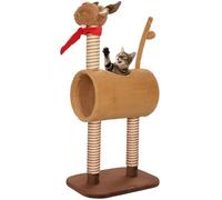 Pawhut Cat Tree - 98cm Deer-Designed Indoor Cat Tower with Scratching Posts, Toy Ball, Tunnel, Brown