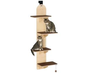 PawHut Cat Tree Door Mounted, Door Hanging Cat Shelf with Removable Washable Plush Pads, Toy Ball, 4-Level Kitten Climber for Indoor Kittens, 56.5 x 25 x 150cm, Oak