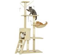 PawHut Cat Tree for Indoor Cats, 134cm Scratching Post Climbing Tower, Grey - 60L x 35W x 134H cm - Particle Board, Plush (100% Polyester), Sisal - Beige