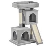 PawHut Two Hut Cat Activity Centre - Light Grey, Grey
