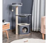 PawHut Cat Tree for Indoor Cats 95cm Climbing Tower Kitten Activity Center with Sisal Scratching Post Perch Roomy Condo Hammock Removable Felt Hanging Toy