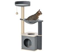 PawHut Cat Tree for Indoor Cats 95cm Climbing Tower Kitten Activity Center with Sisal Scratching Post Perch Roomy Condo Hammock Removable Felt Hanging Toy, Grey
