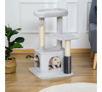 PawHut Cat Tree for Indoor Cats Climbing Tower Kitten Scratch Post Activity Center Kitten with Massage Toy Hanging Ball Bed Condo Perch 48 x 48 x 85cm Grey