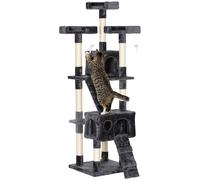 PawHut Cat Tree Scratcher Activity Centre, Condo Scratching Post Toy Bed - Grey - Particle board, Plush cloth - 1