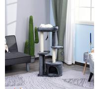 PawHut Cat Tree for Indoor Cats Kitten Tower w/ Perch House Scratching Post Platform Play Ball Plush Covering Play Rest Relax Grey White