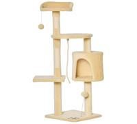 PawHut Cat Tree for Indoor Cats Kitty Condo with Toys 114cm Tall Beige | Pet Activity Centre, Climbing Scratching Post, 4-Tier