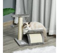 PawHut Cat Tree for Indoor Cats Scratching Post Kitten Scratcher Kitty Activity Play Center Sisal Rotatable Top Bar Tunnel Dangling Ball Light Grey