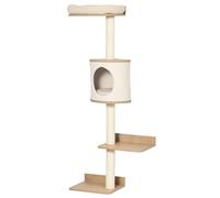 PawHut Cat Tree for Indoor Cats, Wall Mounted Cat Shelf w/Perch, Cat House, Scratching Post - Beige