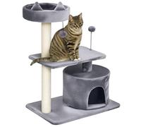 PawHut Cat Tree for Indoor Cats with Scratching Post Climbing Tower Kitty Activity Center Condo Perch Jumping Platforms Grey 61L x 41W x 81H cm