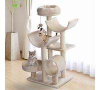 PawHut Cat Tree, Plush, 50Lx40Wx105H cm-Beige Aosom UK