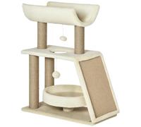 PawHut Cat Tree Kitten Tower w/ Scratching Post, Pad, Bed, Perch, Ball, Brown, Brown