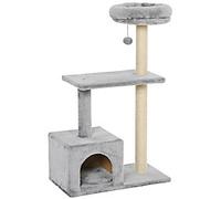 PawHut Cats Sisal Rope 3-Tier Scratching Tree Grey