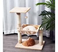 PawHut Cat Tree Hammock Bed Natural Sisal Scratching Post w/ Dangle Toy 2 Tier 70cm Pet Scratch Stand