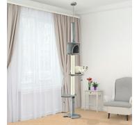 PawHut Floor to Ceiling Cat Tree with Condo Scratching Post, Light Grey