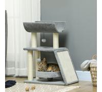 PawHut Cat Tree Kitten Tower w/ Scratching Post, Pad, Light Grey, Ball, Grey