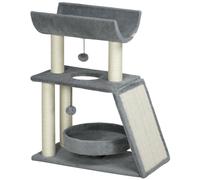 PawHut Cat Tree Kitten Tower w/ Scratching Post - Pad - Light Grey - Ball - Grey | TJ Hughes