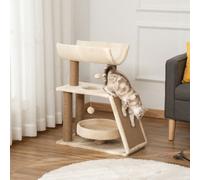 PawHut Cat Tree Kitten Tower w/ Scratching Post - Pad - Bed - Perch - Ball - Brown | TJ Hughes