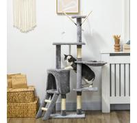 Pawhut Cat Tree Kitty Activity Centre Scratching Post With Toys 5-Tier In Grey Grey