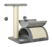 PawHut Cat Tree, Cat Tower for Kittens with Rotatable Top Bar, Sisal Scratching Post, Tunnel, Dangling Balls - Grey
