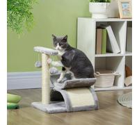PawHut Cat Tree, Cat Tower for Kittens with Rotatable Top Bar, Sisal Scratching Post, Tunnel, Dangling Balls - Grey