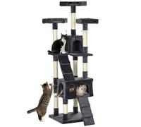 PawHut Large Cat Tree 173 cm Cat Tower with 10 Scratching Posts Dark Grey | 3 Perches, 2 Condos, 1 Ramp, Kitty Climbing Tower, Activity Centre House for Indoor Kittens
