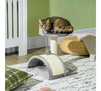 Pawhut Cat Tree Scratching Scratcher Post Kitten Activity Centre Climber Hanging Ball In Grey Grey