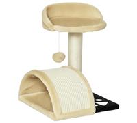 Pawhut Cat Tree Scratching Scratcher Post Kitten Activity Centre Climber Hanging Ball In Beige Beige