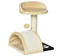 PawHut Cat Tree Scratching Scratcher Post Kitten Activity Centre Climber Hanging Ball Beige Grey