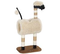PawHut Cat Tree Sheep Design, 98 cm Multi-Level Cat Tower with Scratching Posts, Tunnel & Play Ball, Light Brown
