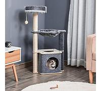 PawHut Cat Tree Tower Activity Center with Sisal Scratching Post Grey