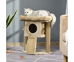 PawHut Cat Tree Tower Activity with Jute Scratching Pad Coffee 40 x 40 x 57