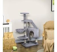 Pawhut Cat Tree Tower Climbling Activity Scratch Post Tower Play House In Grey Grey