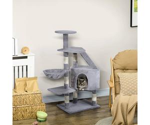 Pawhut Cat Tree Tower Climbling Activity Scratch Post Tower Play House In Grey Grey
