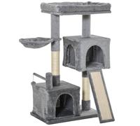 PawHut Cat Tree Tower for Indoor Cats, 111cm Kitten Activity Centre with Scratching Post Pad Hammock Condo Bed Ball Toy, Grey Grey