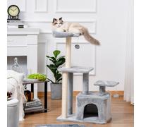 PawHut Cat Tree Tower for Indoor Cats 114cm Climbing Activity Centre Kitten with Sisal Scratching Post Perch Hanging Ball Condo Toy Light Grey