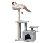 PawHut Cat Tree Activity Center w/ Scratching Post Sisal Hanging Ball Light Grey | TJ Hughes