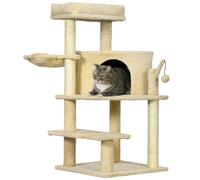 PawHut Cat Tree Tower for Indoor Cats Cat Scratching Post 100cm Climbing Frame Kitten Activity Centre with Sisal Condo Hammock Bed Hanging Toy, Cream White Cream