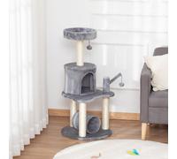 PawHut Cat Tree Tower for Indoor Cats Climbing Activity Center Kitten Furniture with Jute Scratching Post Bed Tunnel Perch Hanging Balls Grey