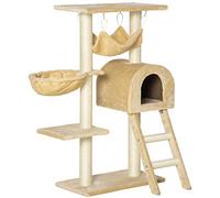 PawHut Cat Tree Tower for Indoor Cats Kitten Activity Centre Scratching Post w/Hammock House Basket Ladder - Beige