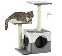 PawHut Cat Tree Tower for Indoor Cats Kitten House Scratching Posts with Condo Perch Interactive Mouse Toy, 45 x 33 x 70 cm, Grey
