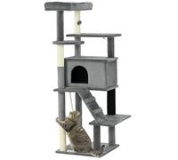 PawHut Cat Tree Tower for Indoor Cats with Scratching Post, House, Toy, Grey